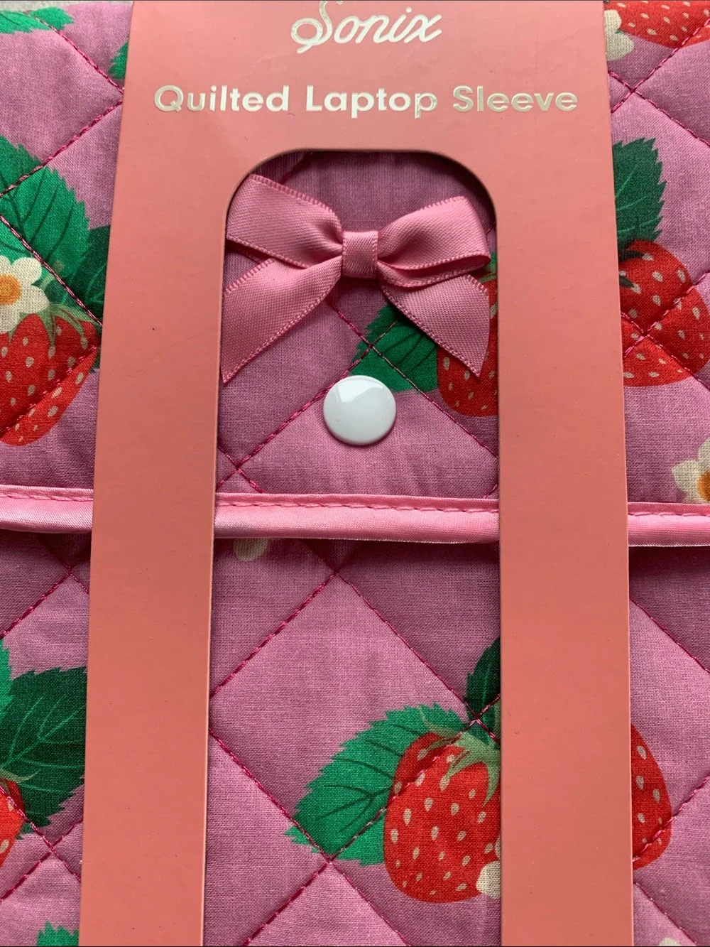 Sonix Pink Quilted Strawberry Print Laptop Sleeve